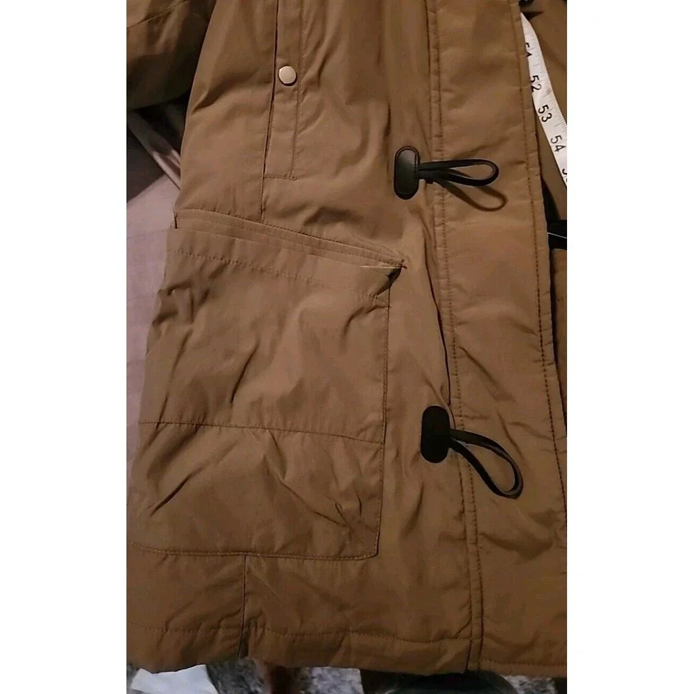 Zara Hooded Puffer Parka Jacket Womens Med With Toggles Olive Army Green - Picture 12 of 12